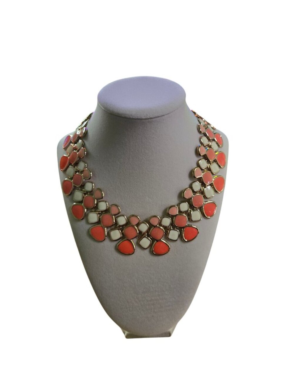Vintage Cookie Lee Coral Cream Clavicle Panel 18" Necklace Bib Style Goldtone